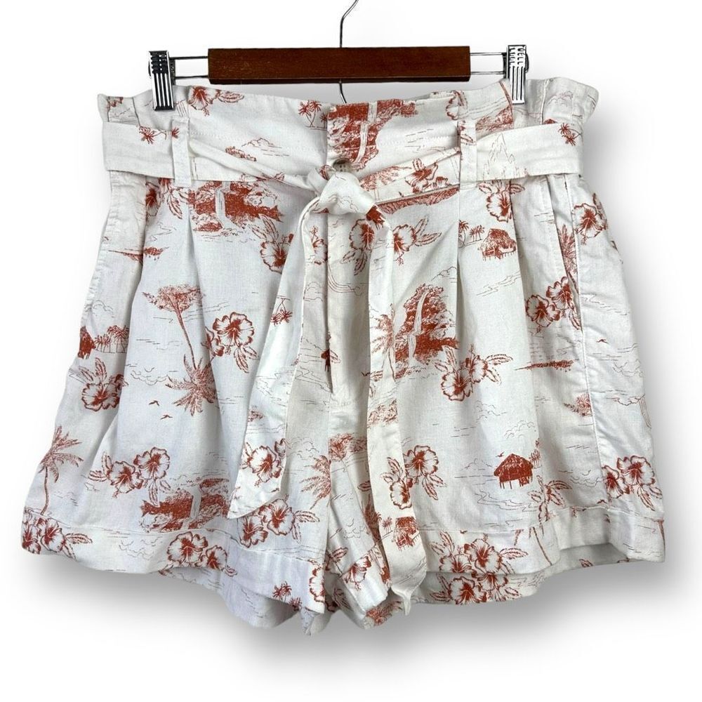 Madewell Size 14 High Rise Paperbag Shorts Cream Paradise‎ Toille Print Linen